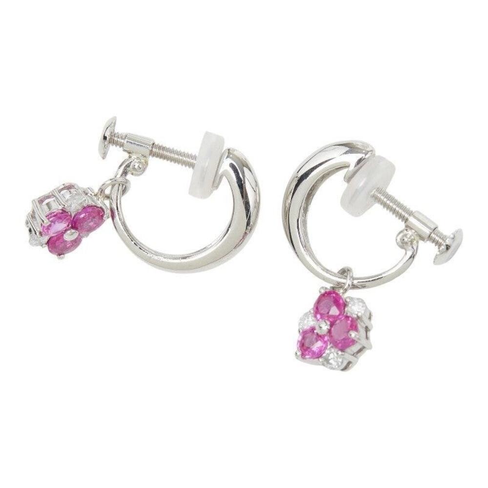 Unbranded Flower Motif Platinum 900 Ruby Diamond Earrings Silver